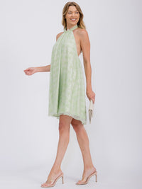 WOMEN'S SLEEVELESS HALTER NECK CROCHET FLORAL MINI DRESS
