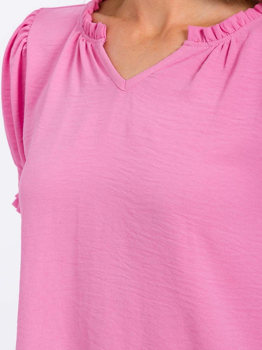 WOMEN'S SHORT PUFF SLEEVE V-NECK BLOUSE
