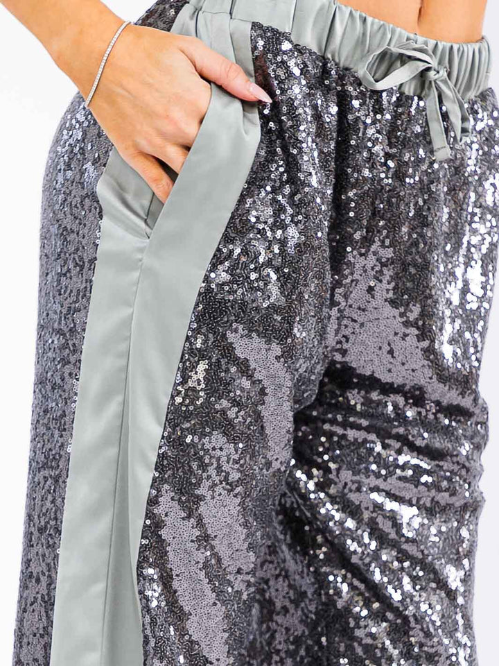WOMEN'S ELASTIC WAIST POCKETS SEQUINS JOGGER PANTS