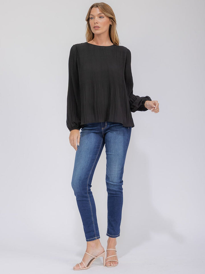 WOMEN'S LONG SLEEVE PLEATED BLOUSE
