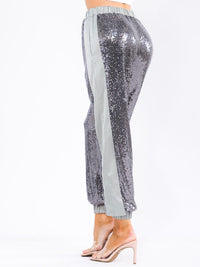 WOMEN'S ELASTIC WAIST POCKETS SEQUINS JOGGER PANTS