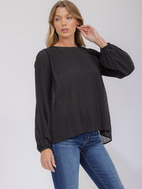 WOMEN'S LONG SLEEVE PLEATED BLOUSE