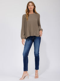WOMEN'S LONG SLEEVE PLEATED BLOUSE