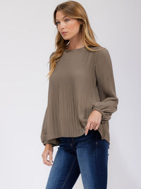 WOMEN'S LONG SLEEVE PLEATED BLOUSE