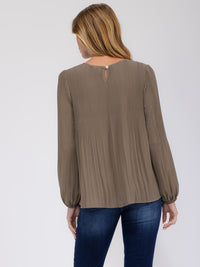 WOMEN'S LONG SLEEVE PLEATED BLOUSE