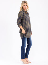 WOMEN'S LONG SLEEVE BUTTON UP TUNIC PLAID SHIRT