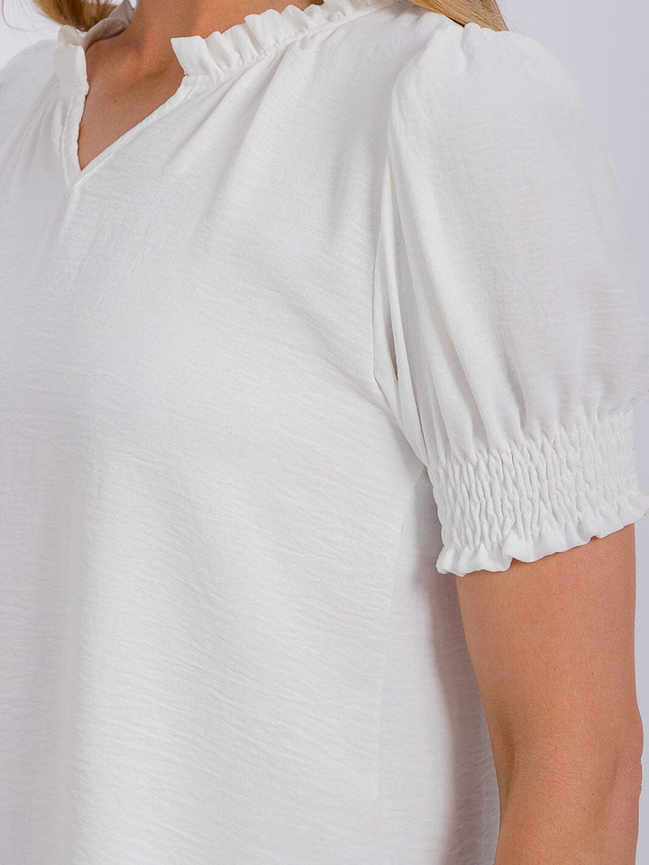 WOMEN'S SHORT PUFF SLEEVE V-NECK BLOUSE