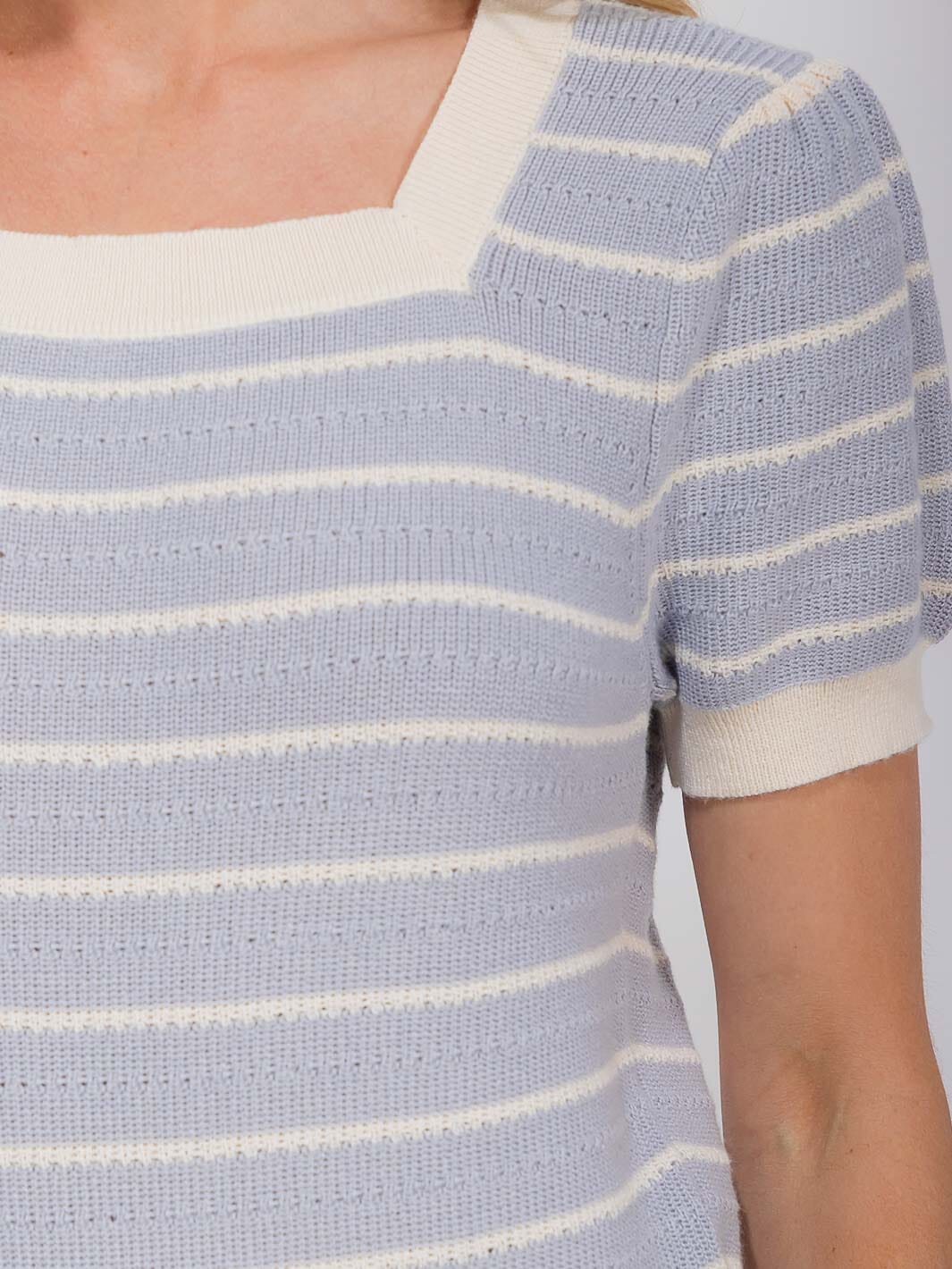 WOMEN'S SHORT PUFF SLEEVE SQUARE NECK COLORBLOCK STRIPES BLOUSE