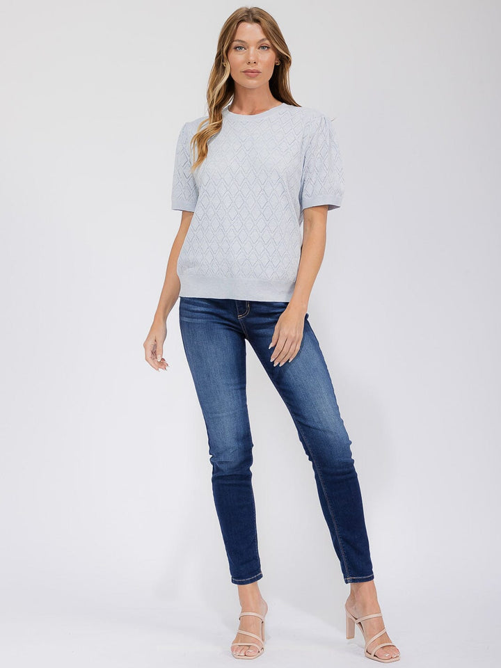 WOMEN'S SHORT SLEEVE DETAILED BLOUSE