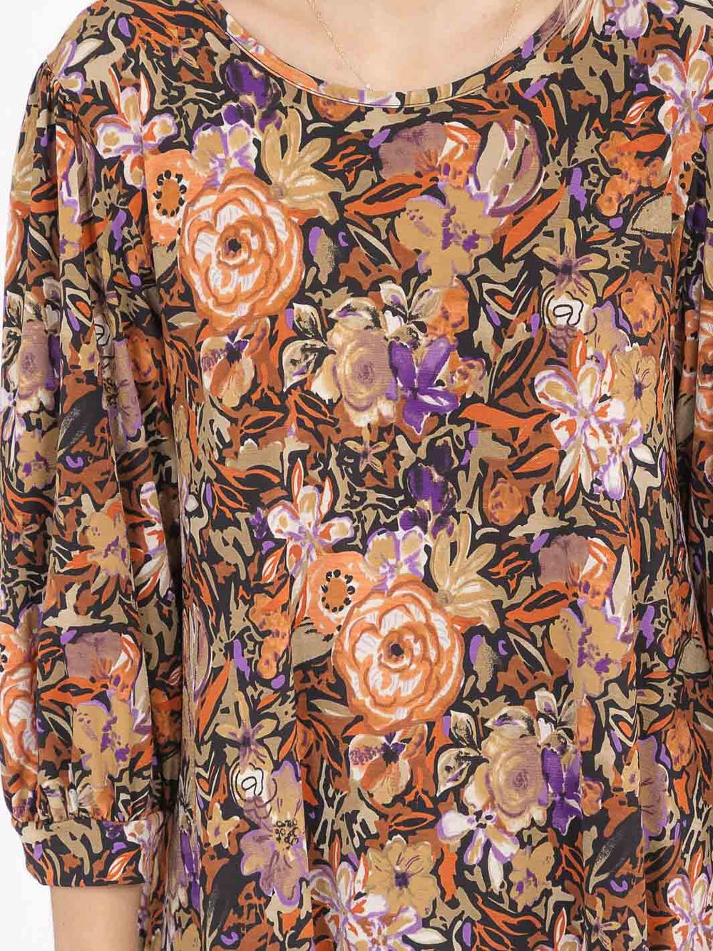 WOMEN'S 3/4 SLEEVE FRONT POCKETS LOOSE FIT FLORAL MAXI DRESS