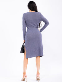 WOMEN'S LONG SLEEVE BUTTON UP SIDE SLIT MIDI DRESS