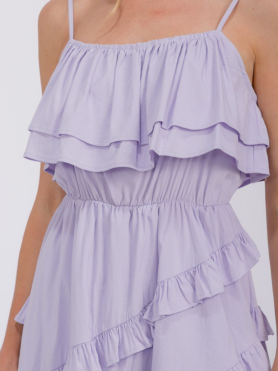 WOMEN'S SLEEVELESS RUFFLE TIERED HIGH-LOW MIDI DRESS