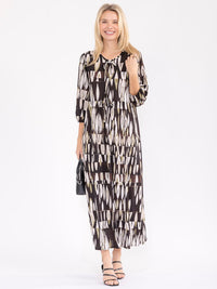 WOMEN'S 3/4 SLEEVE FRONT POCKETS MULTI PRINT MAXI DRESS