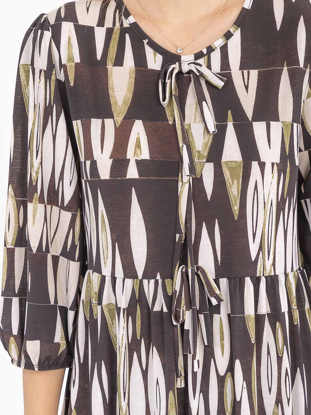 WOMEN'S 3/4 SLEEVE FRONT POCKETS MULTI PRINT MAXI DRESS