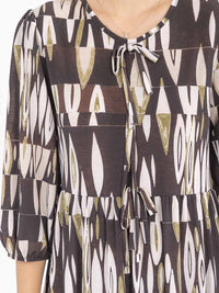 WOMEN'S 3/4 SLEEVE FRONT POCKETS MULTI PRINT MAXI DRESS