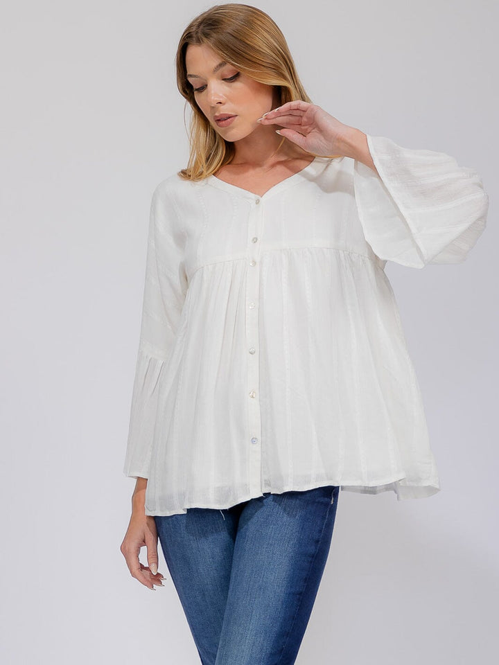 WOMEN'S LONG BELL SLEEVE BUTTON UP BLOUSE