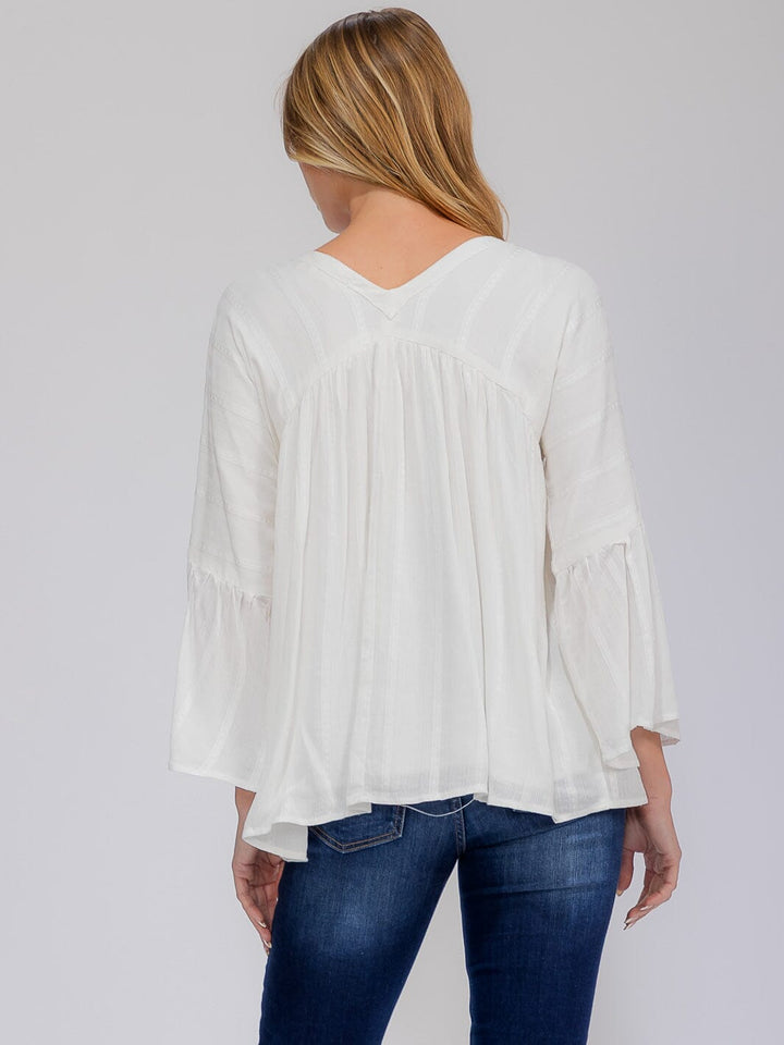 WOMEN'S LONG BELL SLEEVE BUTTON UP BLOUSE