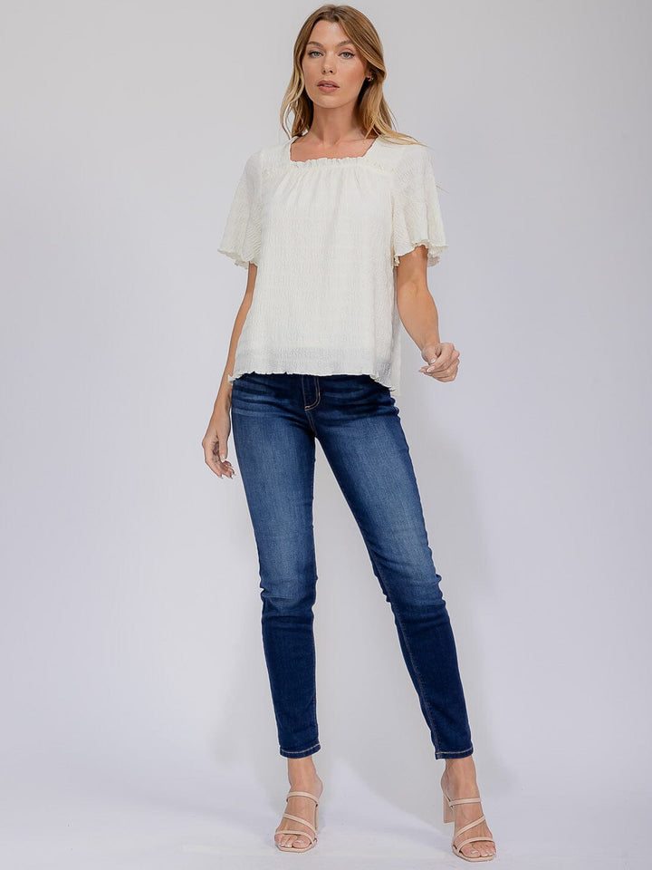 WOMEN'S SHORT SLEEVE SQUARE NECK TUNIC BLOUSE