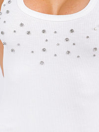 WOMEN'S SLEEVELESS STUDS DETAILED RIBBED BODYCON MINI DRESS