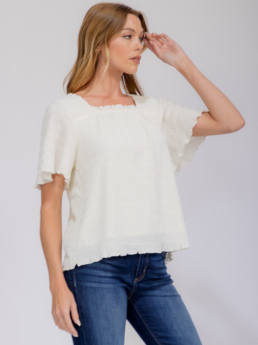 WOMEN'S SHORT SLEEVE SQUARE NECK TUNIC BLOUSE