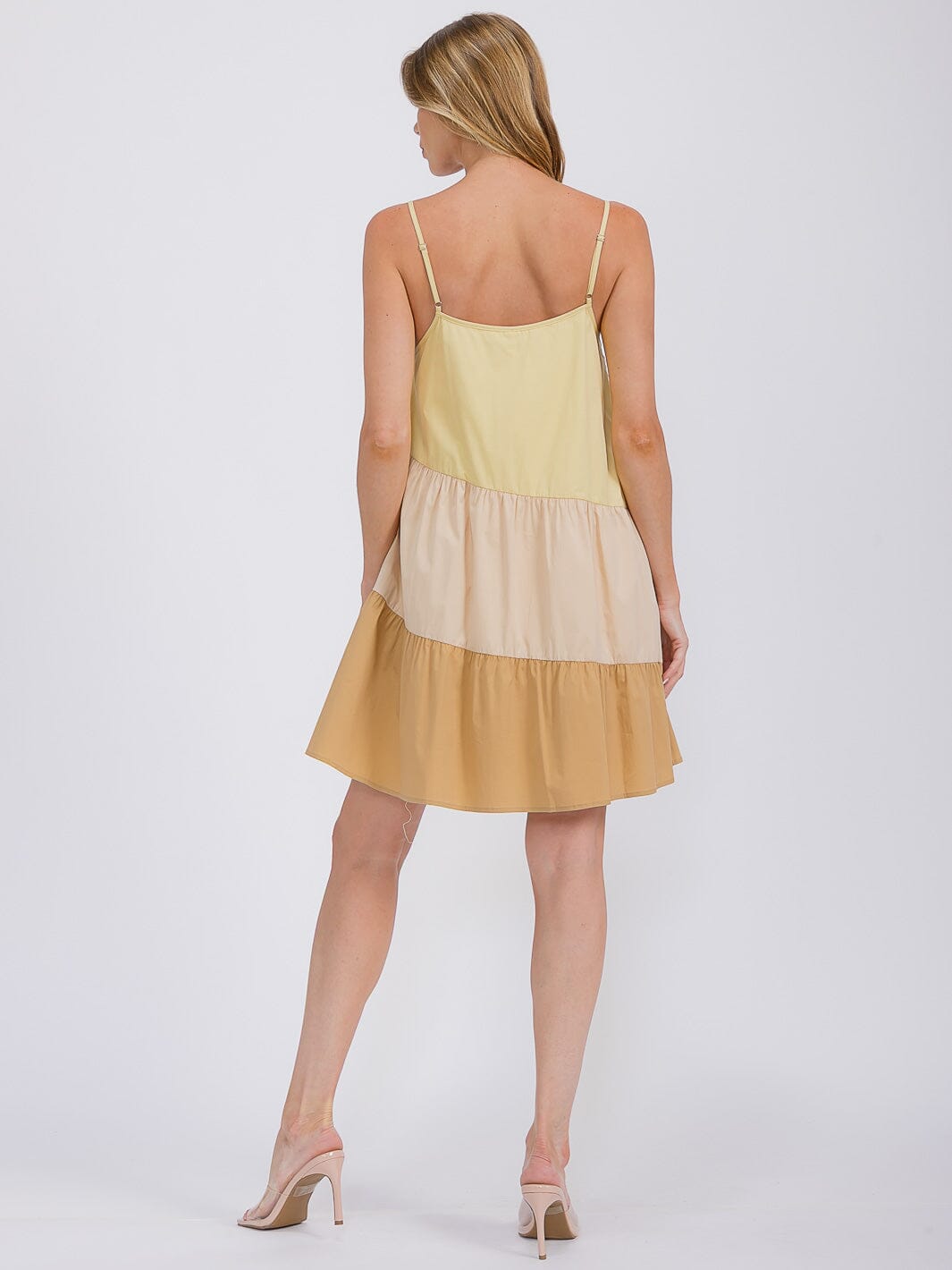 WOMEN'S SLEEVELESS TIERED FRONT POCKETS COLORBLOCK TUNIC MINI DRESS