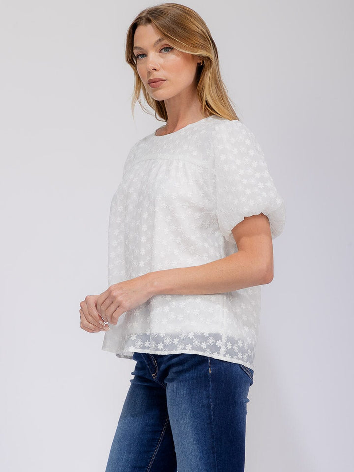 WOMEN'S SHORT PUFF SLEEVE EMBROIDERY FLORAL BLOUSE