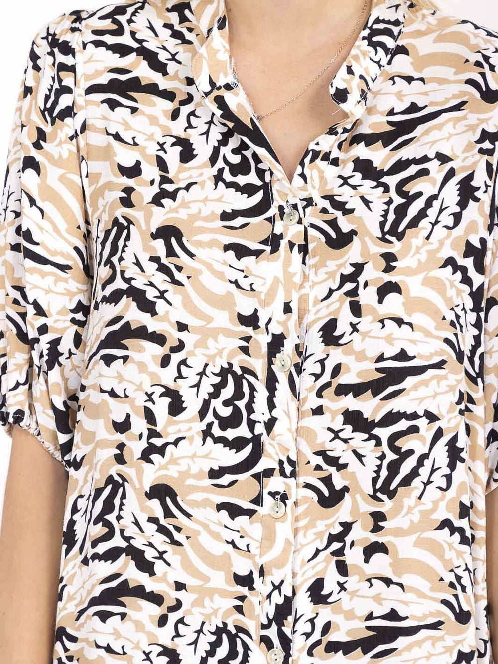 WOMEN'S SHORT SLEEVE BUTTON UP MULTI PRINT MAXI DRESS