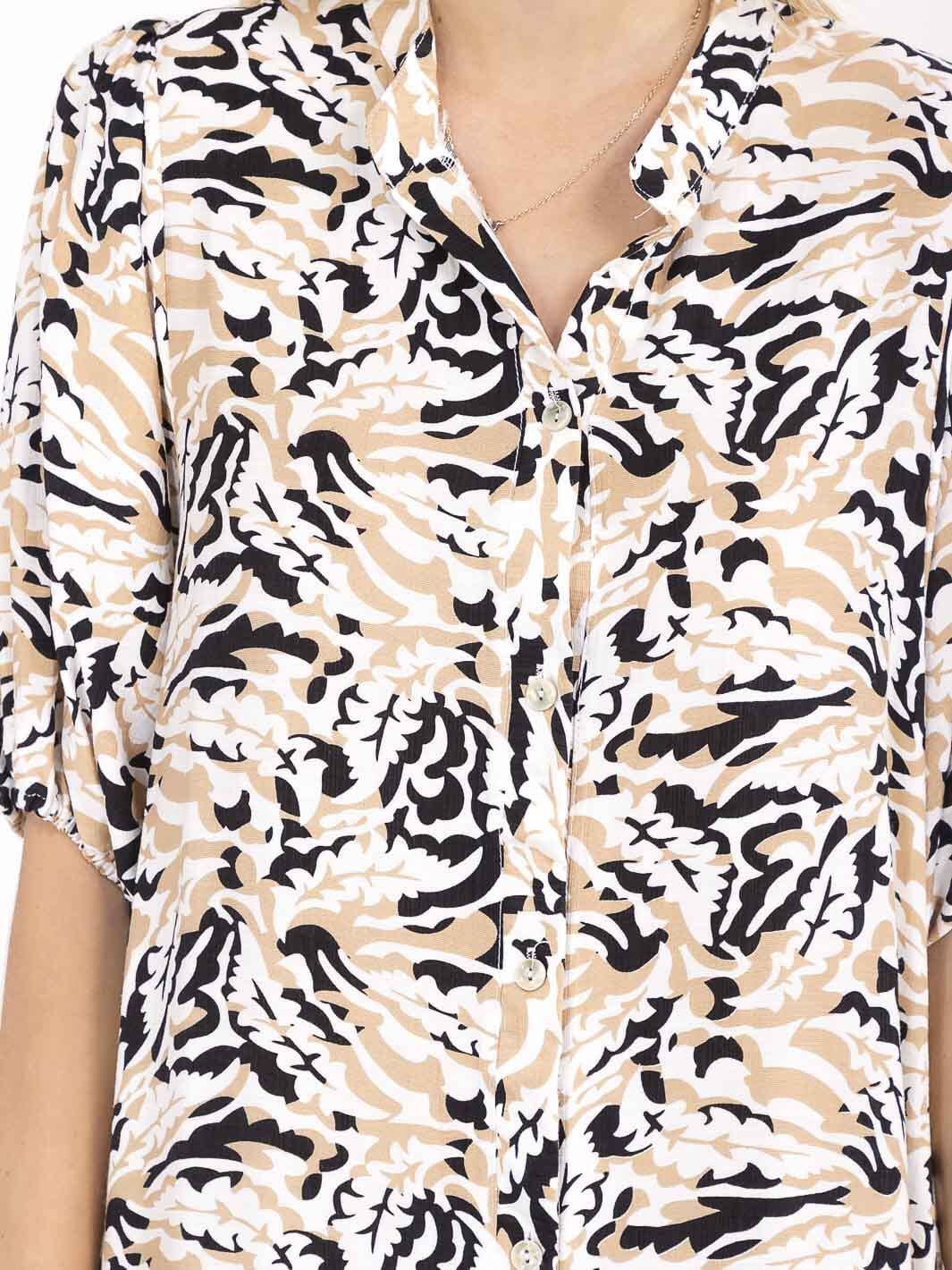 WOMEN'S SHORT SLEEVE BUTTON UP MULTI PRINT MAXI DRESS