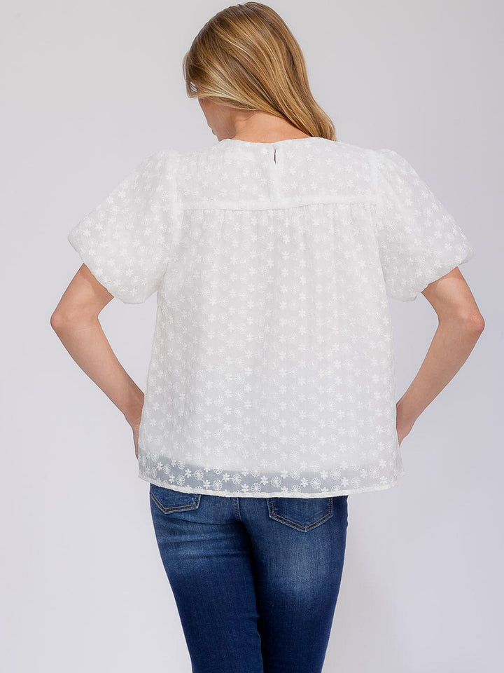WOMEN'S SHORT PUFF SLEEVE EMBROIDERY FLORAL BLOUSE