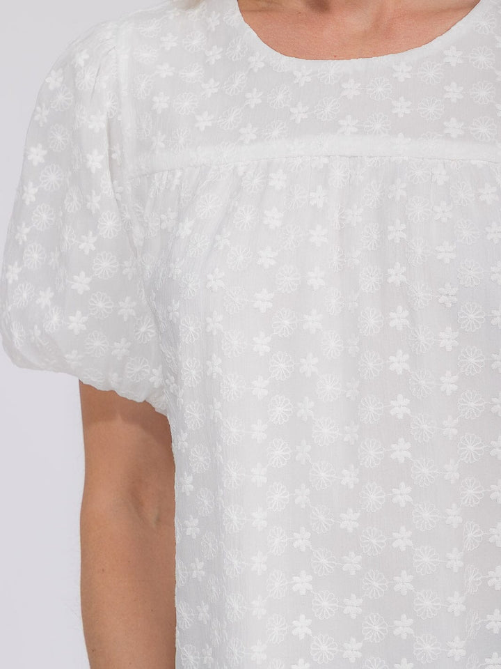 WOMEN'S SHORT PUFF SLEEVE EMBROIDERY FLORAL BLOUSE