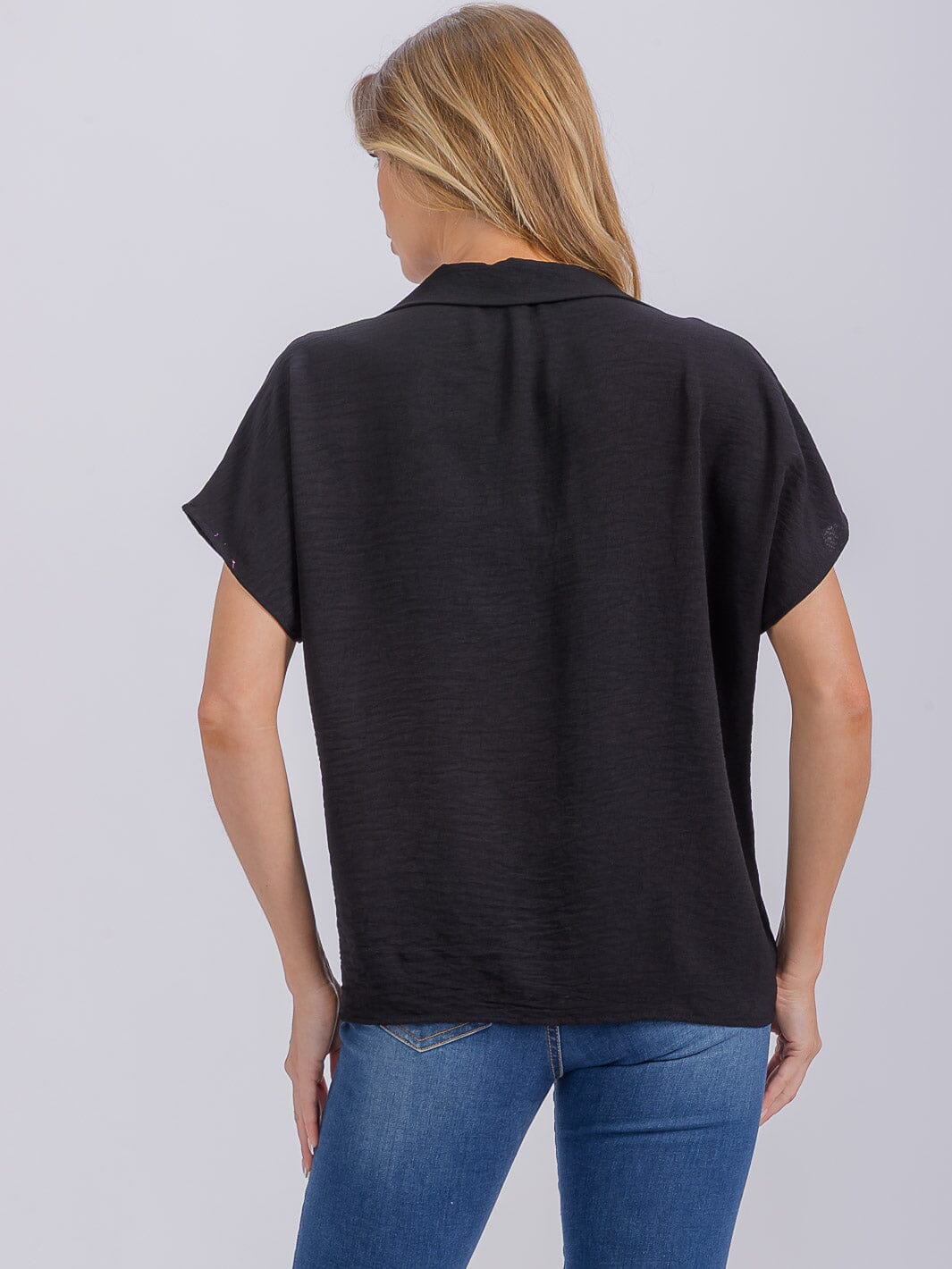 WOMEN'S SHORT SLEEVE V-NECK COLLAR BLOUSE