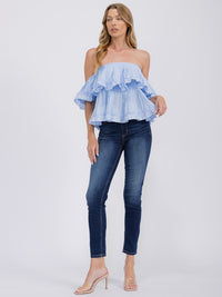WOMEN'S OFF SHOULDER RUFFLE TIERED BLOUSE