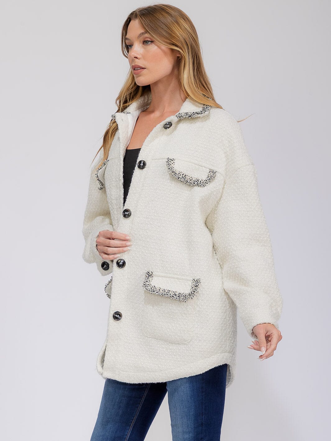 WOMEN'S LONG SLEEVE BUTTON CLOSURE FRONT POCKETS JACKET