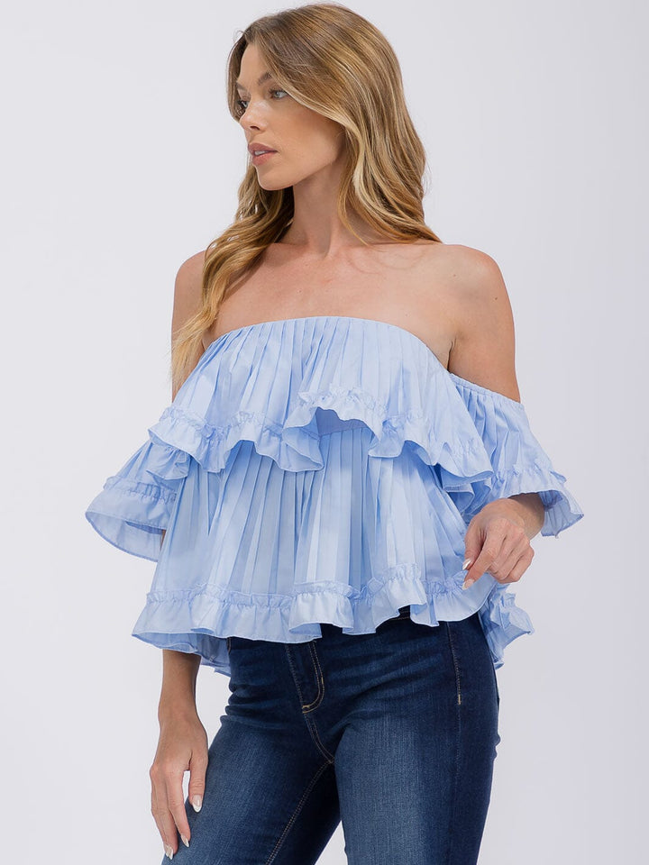 WOMEN'S OFF SHOULDER RUFFLE TIERED BLOUSE