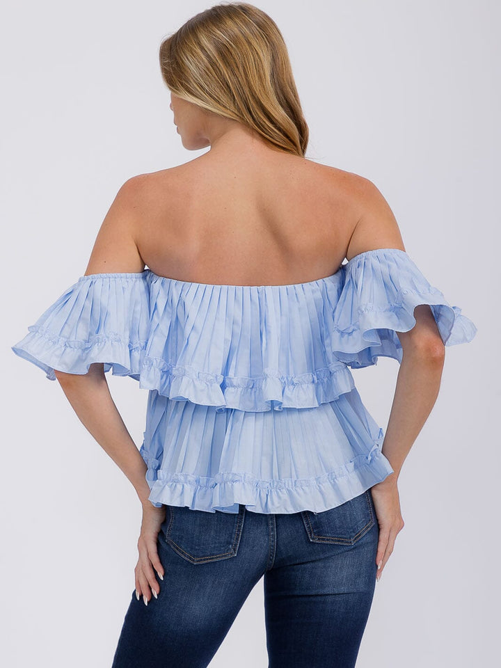 WOMEN'S OFF SHOULDER RUFFLE TIERED BLOUSE