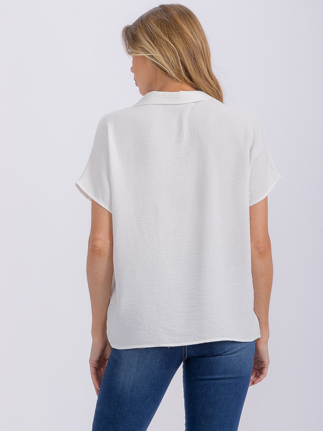 WOMEN'S SHORT SLEEVE V-NECK COLLAR BLOUSE