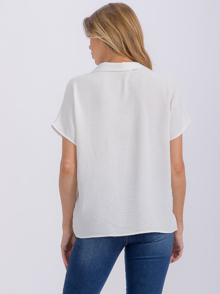 WOMEN'S SHORT SLEEVE V-NECK COLLAR BLOUSE