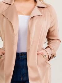 PLUS SIZE LONG SLEEVE OPEN FRONT POCKETS ELASTIC WAIST CARDIGAN