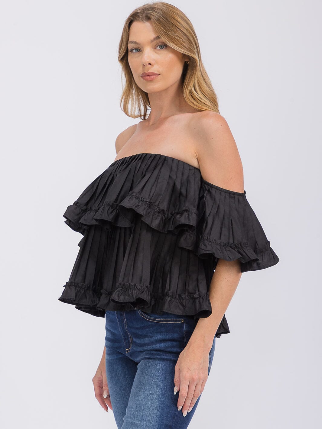 WOMEN'S OFF SHOULDER RUFFLE TIERED BLOUSE