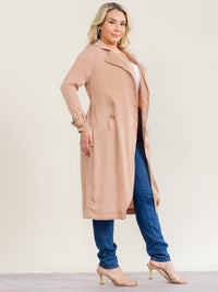 PLUS SIZE LONG SLEEVE OPEN FRONT POCKETS ELASTIC WAIST CARDIGAN