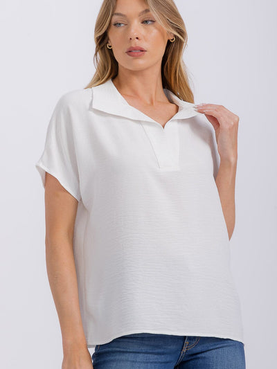 WOMEN'S SHORT SLEEVE V-NECK COLLAR BLOUSE