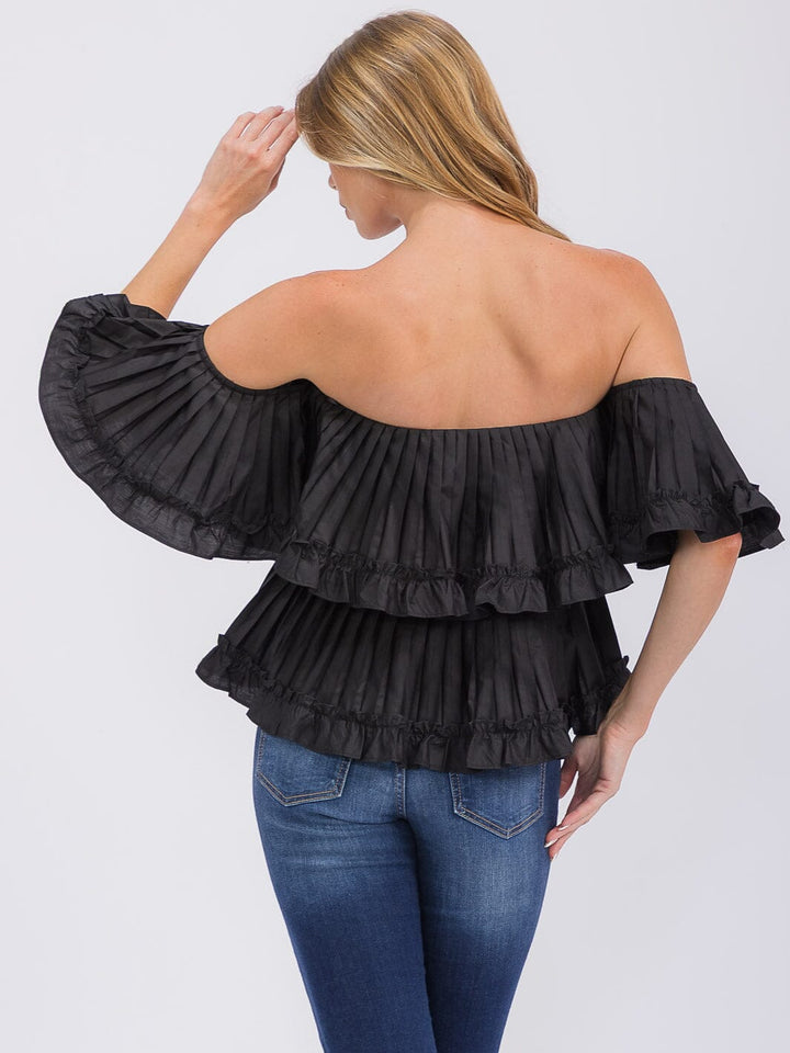 WOMEN'S OFF SHOULDER RUFFLE TIERED BLOUSE
