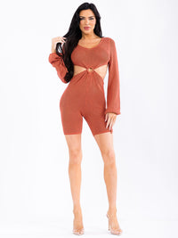 WOMEN'S LONG SLEEVE KEY HOLE CUT OUT KNIT ROMPER