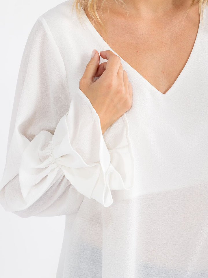 WOMEN'S LONG RUFFLE SLEEVE V-NECK BLOUSE