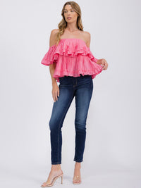 WOMEN'S OFF SHOULDER RUFFLE TIERED BLOUSE