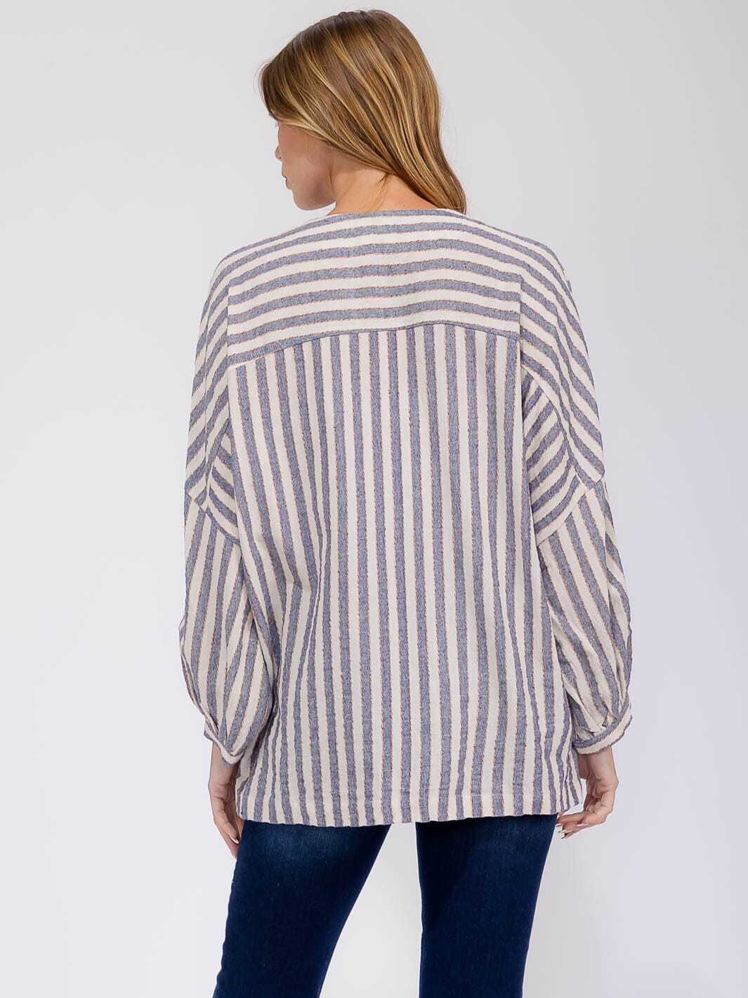 WOMEN'S LONG SLEEVE OPEN FRONT COLORBLOCK STRIPES CARDIGAN