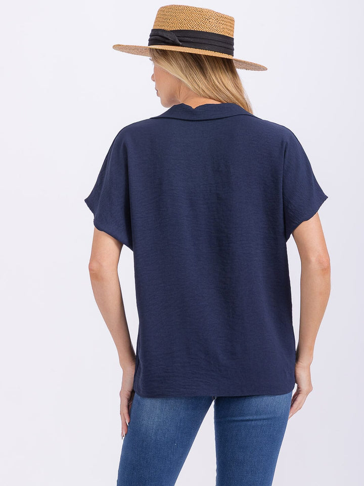 WOMEN'S SHORT SLEEVE V-NECK COLLAR BLOUSE