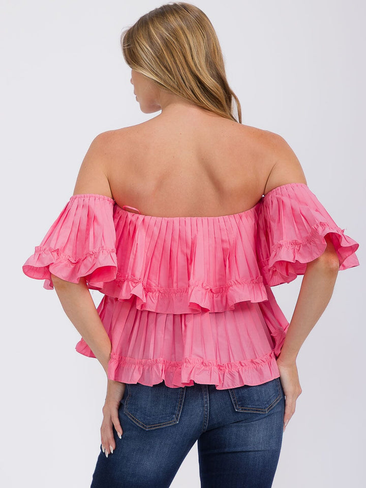 WOMEN'S OFF SHOULDER RUFFLE TIERED BLOUSE
