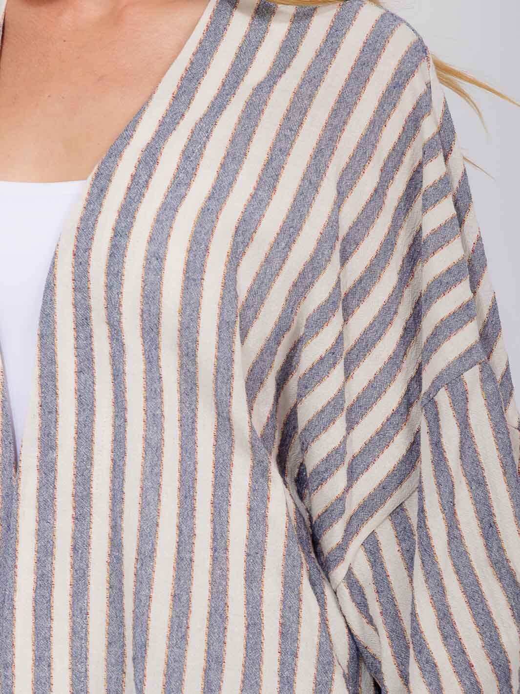 WOMEN'S LONG SLEEVE OPEN FRONT COLORBLOCK STRIPES CARDIGAN