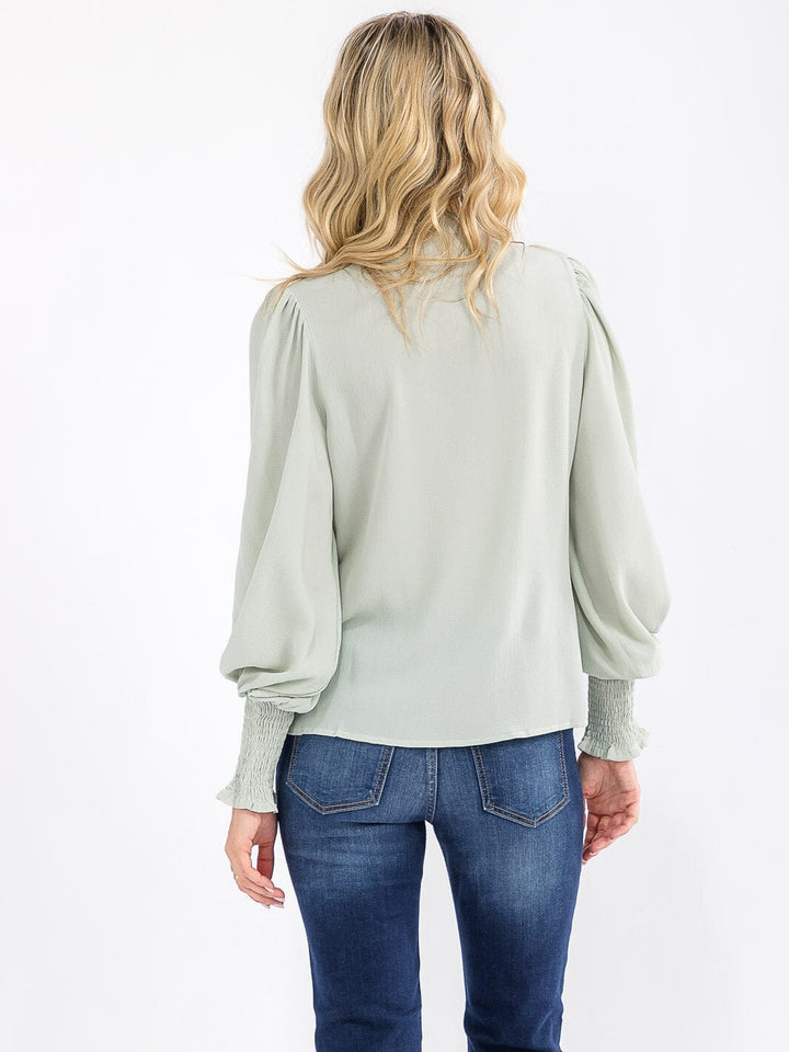WOMEN'S LONG SLEEVE BUTTON UP LAC DETAILED BLOUSE